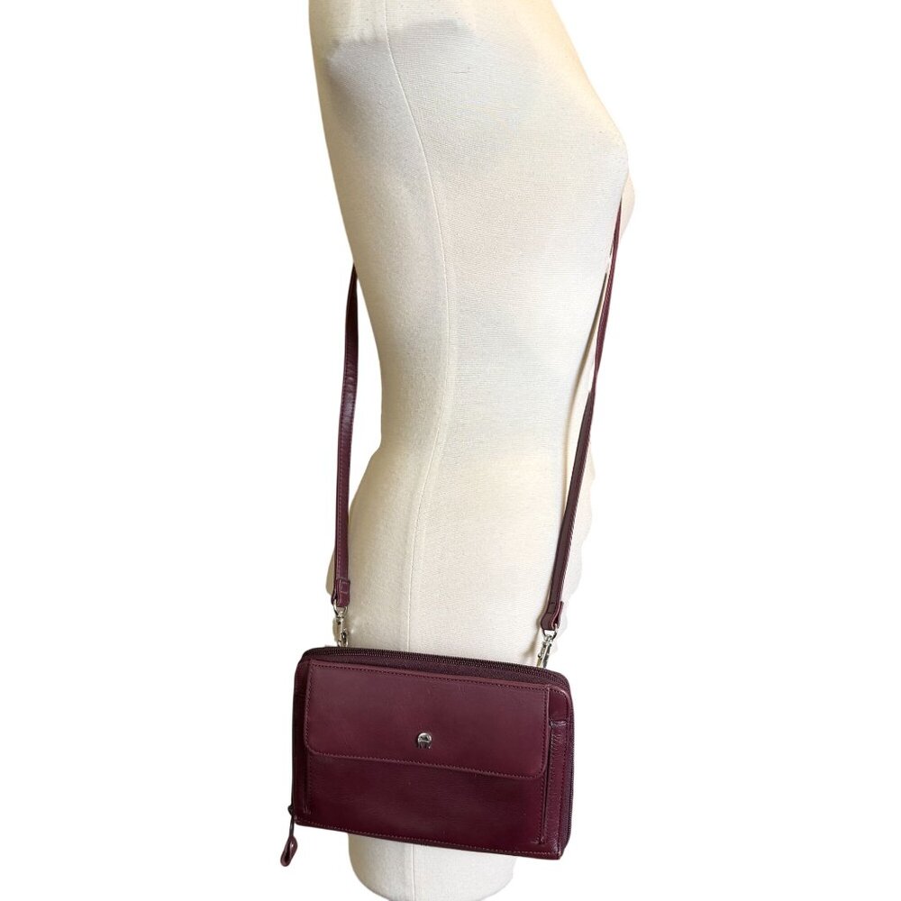 VTG Eitenne Aigner oxblood Leather Crossbody‎ clutch Wallet Long Strap purse